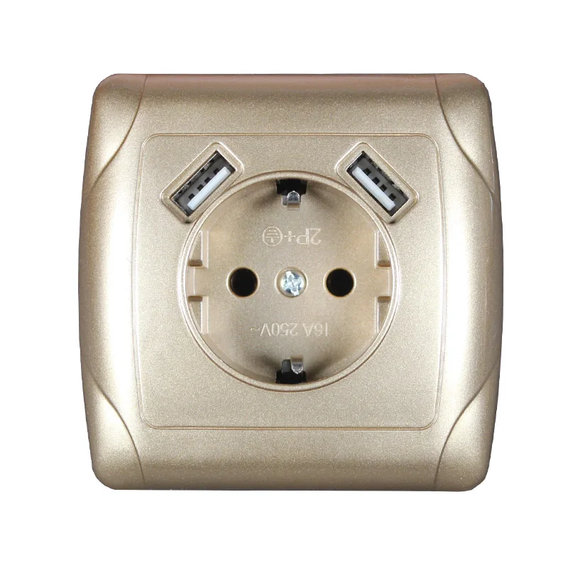 gold color Розетка USB зарядное устройство двойной USB Порты и разъёмы 5V 2A Usb pared приз electrique приз usb murale steckdose F01 - Тип: gold color