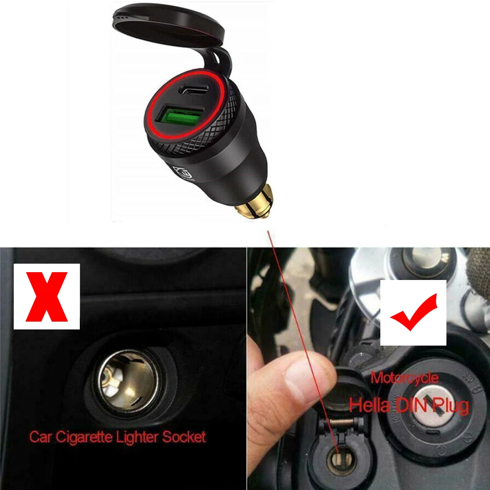 

Waterproof Type C + USB Power Socket Charger for BMW Motorcycle DIN Plug Adapter