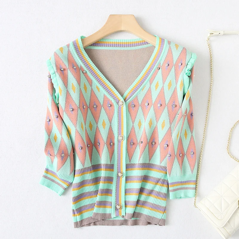 

Женский кашемировый кардиган с V-образным вырезом, в полоску