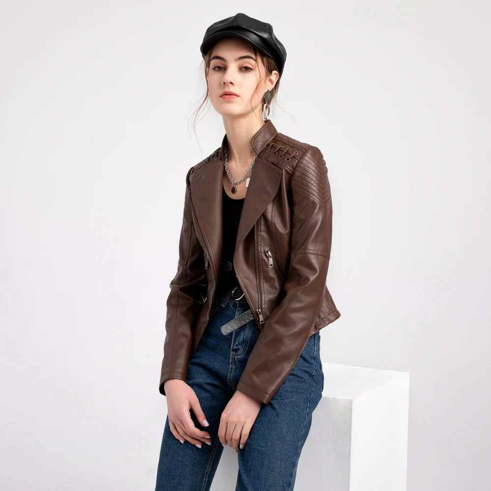 

Новинка 2021, осенне-зимняя женская кожаная куртка, женская короткая куртка, тонкая кожаная куртка, Женский мотоциклетный костюм, пальто