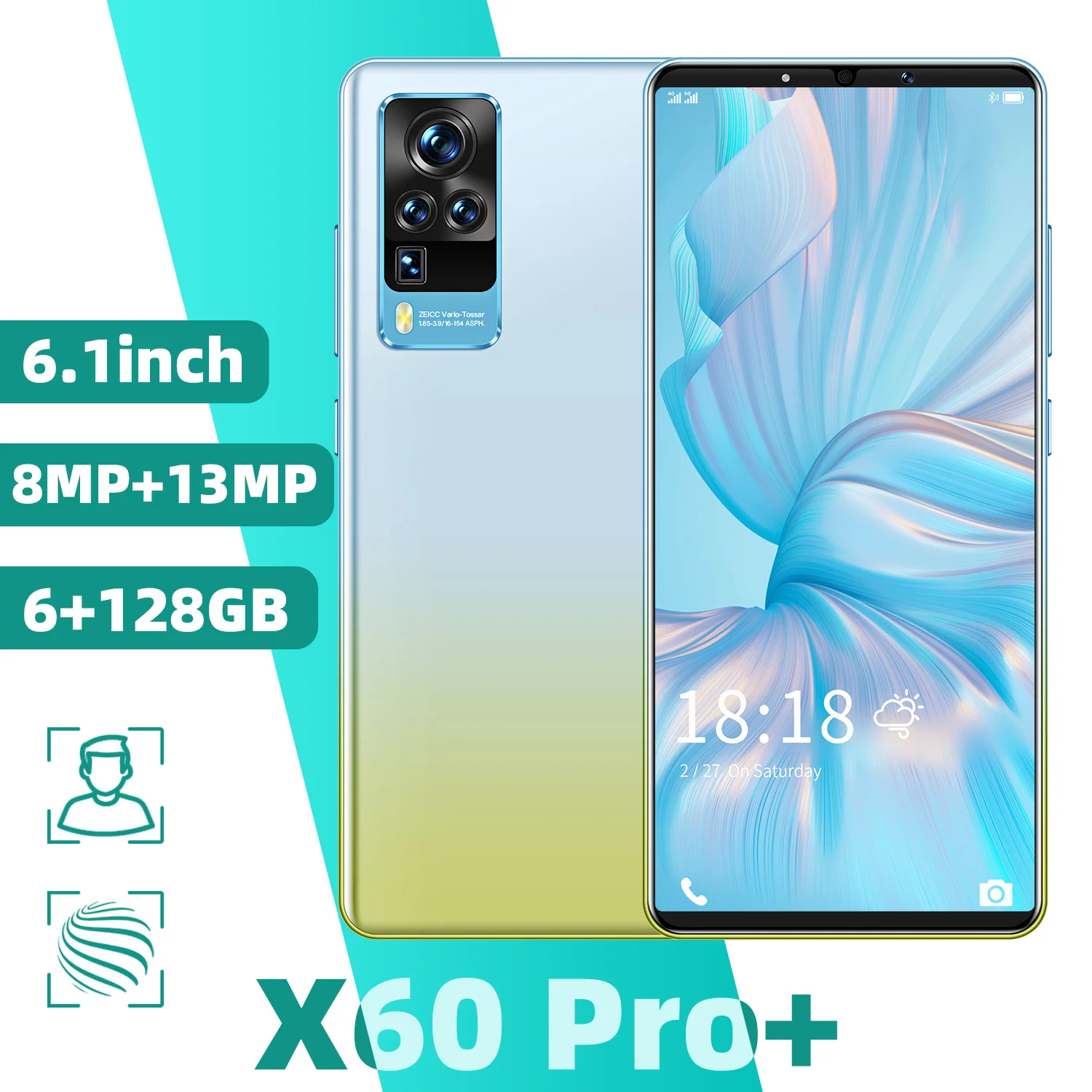 

Global Version X60 Pro+ 6.1 Inch Smart Phone Dual SIM+SD 8MP+13MP 5200mAh Andriod 10.0 Cellphones 6GB+128GB 1440*3200 MTK6889