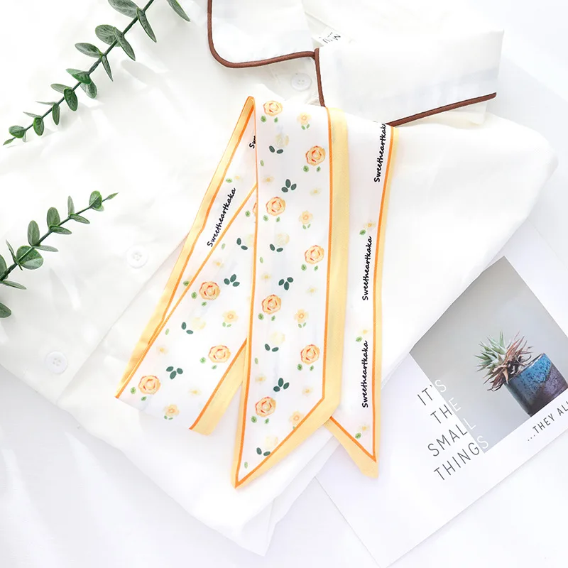 

New Fashion Small Scarf Modern Elegant Print Long Head Scarves Long Skinny Silk Neck Scarf For Women