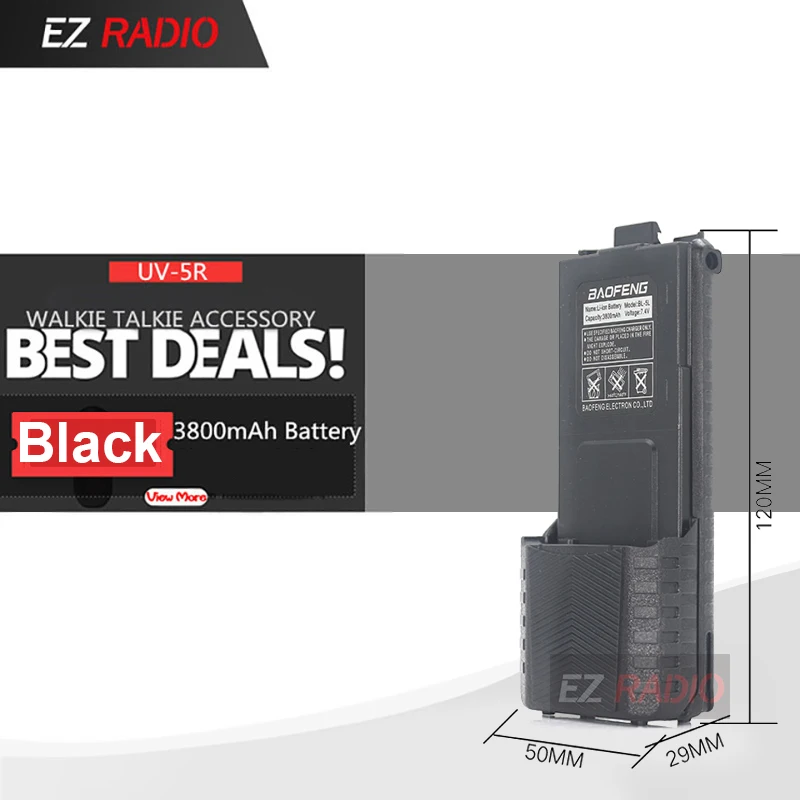 USB Зарядное устройство кабель для BAOFENG UV-5R UV-5RA UV-5RE увеличить 3800 мА/ч, UV-82 Батарея usb-кабель Baofeng UV 5R Батарея зарядный кабель - Цвет: Black 3800