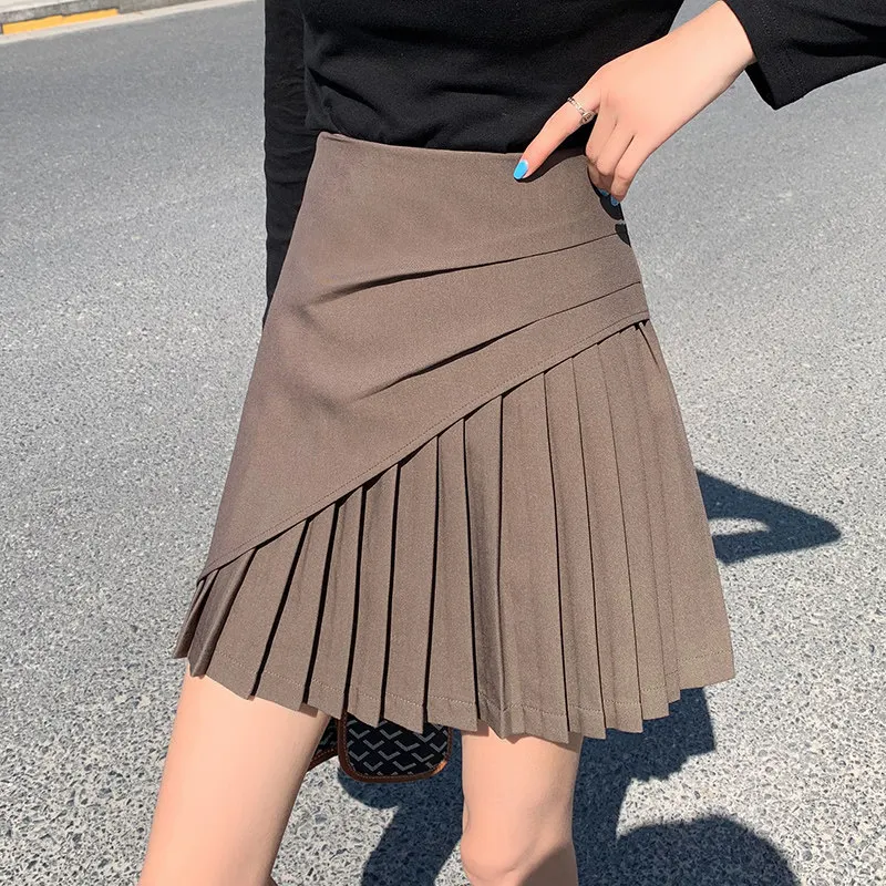 

Autumn & Winter New Pleated Skirt High Waist Slimming Simple Black Fashion Irregular All-match Women A-line Skirt Free Shipping