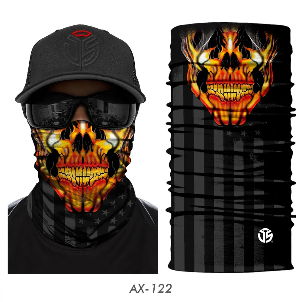 AX-122 3D Skull Ghost Balaclava Neck Gaiter Motorcycle Bandana Head Shield Skeleton Moto Biker Tube Scarf Headband Half Face Mask Men - Цвет: AX-122