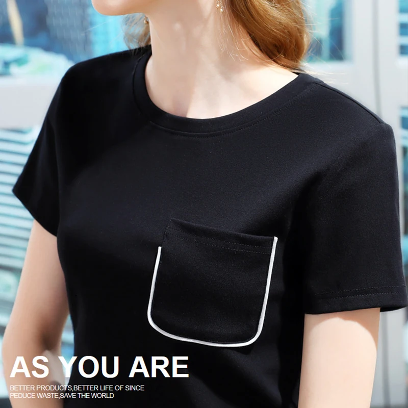 

Tops Women 2021The New Summer Short-sleeved Temperament Solid Color Round Neck Thin Section Western Style Thin Women's Blouse