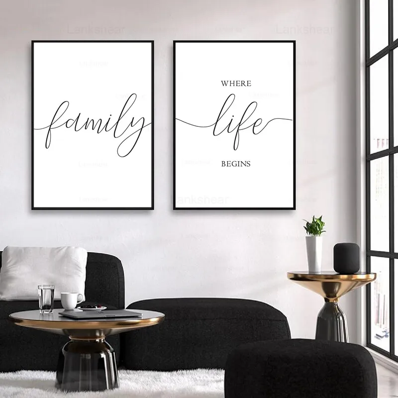 Семья любовь с принтом цитатой черный белый цвет типографии плакат знак