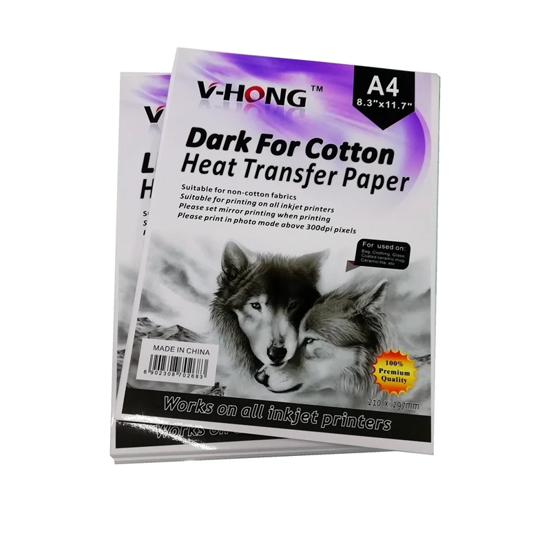 

V-HONG brand Dark color Sublimation A4 SIZE Iron on Inkjet T-shirt Heat transfer paper