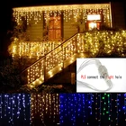 Водонепроницаемая Рождественская гирлянда, 8-48 м, свисающая светодиодная гирлянда-занавеска 0,4-0,6 м, гирлянда-сосулька, декоративное освещение для сада, дома