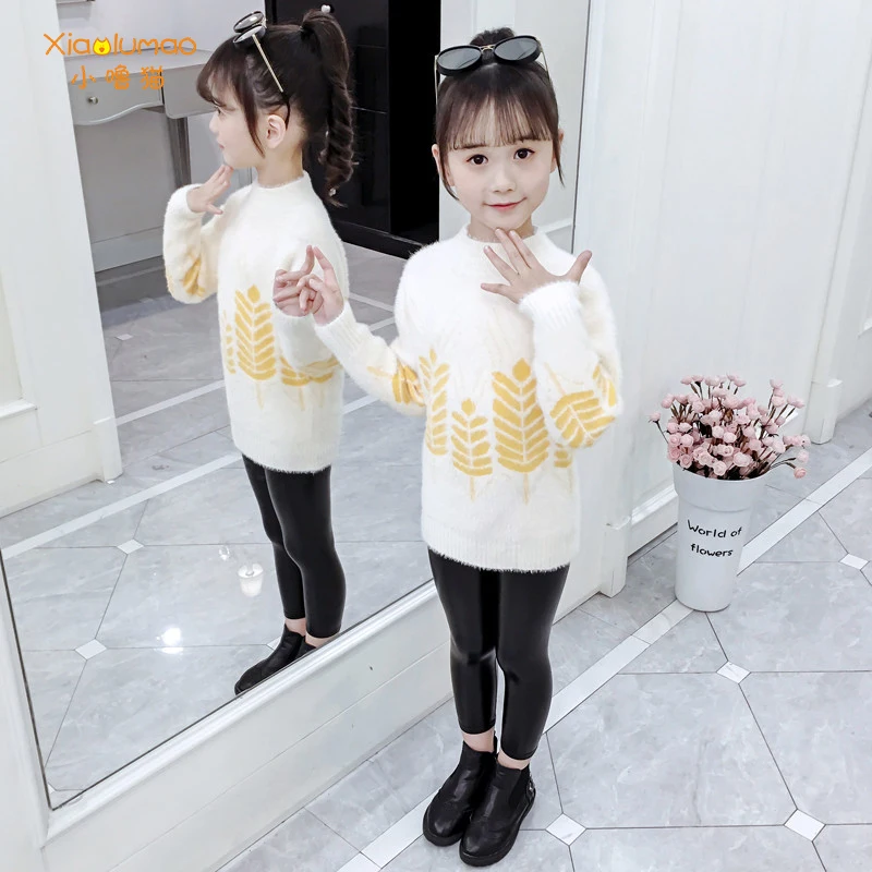 

Girls warm sweater turtleneck sweater printed for 5-8t kids girls pullover long sleeve clothes kid fashion knitwear dropshipping