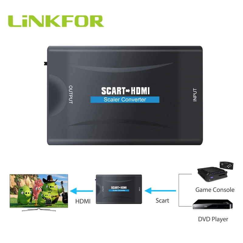 LiNKFOR 1080P SCART К HDMI аудио видео конвертер USB кабель адаптер для HDTV DVD SKY PS3 Поддержка PAL
