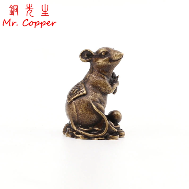 Античные латунные статуэтки счастливого блага крысы украшения Китайская 12 мышь