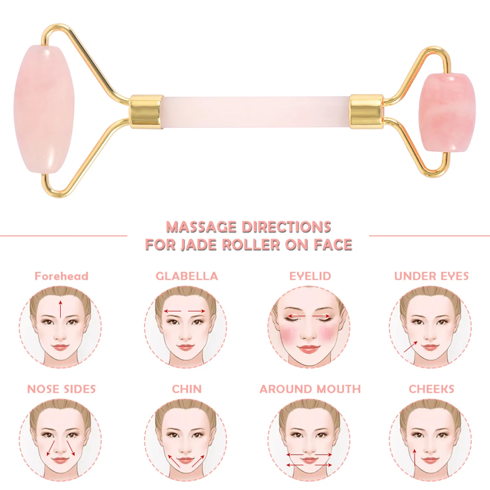 Новый розовый КВАРЦЕВЫЙ ролик массажер для похудения лица нефритовый роликовый