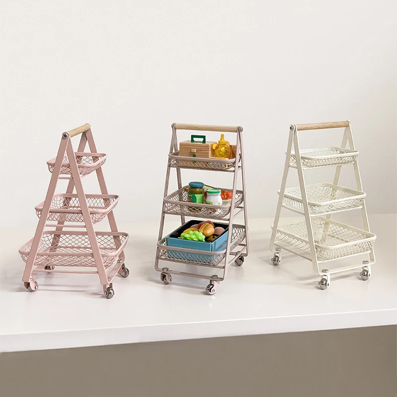 Aizulhomey Mini Simulation Metal Shelf Trolley Kitchen Storage Rack Mouses House Furniture 1/6 OB11 BJD Lol Blyth Accessories images - 6