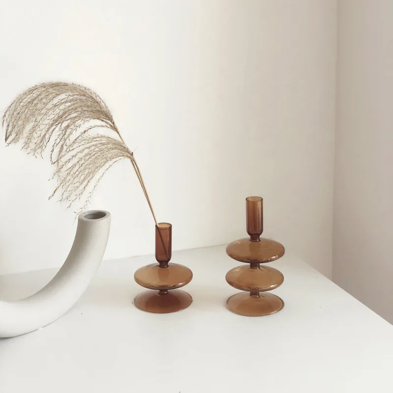 Ins Коричневый Стеклянный подсвечник для кафе украшение дома ваза Центральные