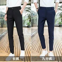 spring summer mens pants stretch male pencil pants capri pants long trousers black blue korean fashion casual pants suit pants