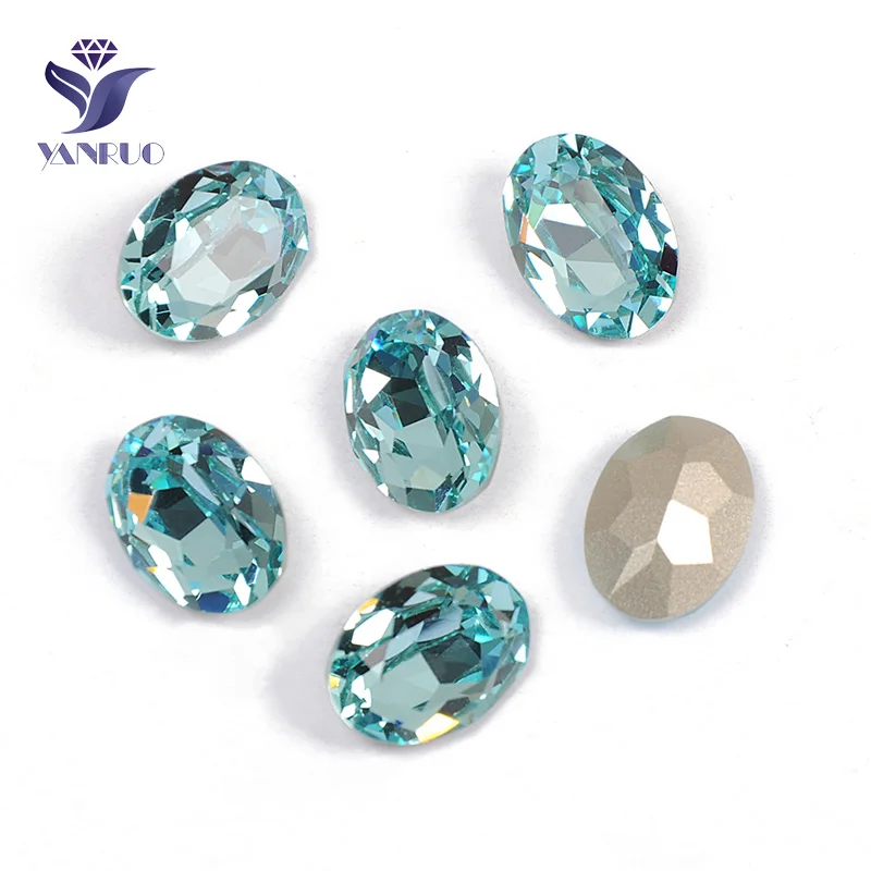 Aquamarine Yanruo 4120 Овальные Стеклянные Стразы Самоцветы DIY шитье кристаллы Декоративные Камни Точка назад пришитые Стразы для украшения для одежды - Цвет: Aquamarine