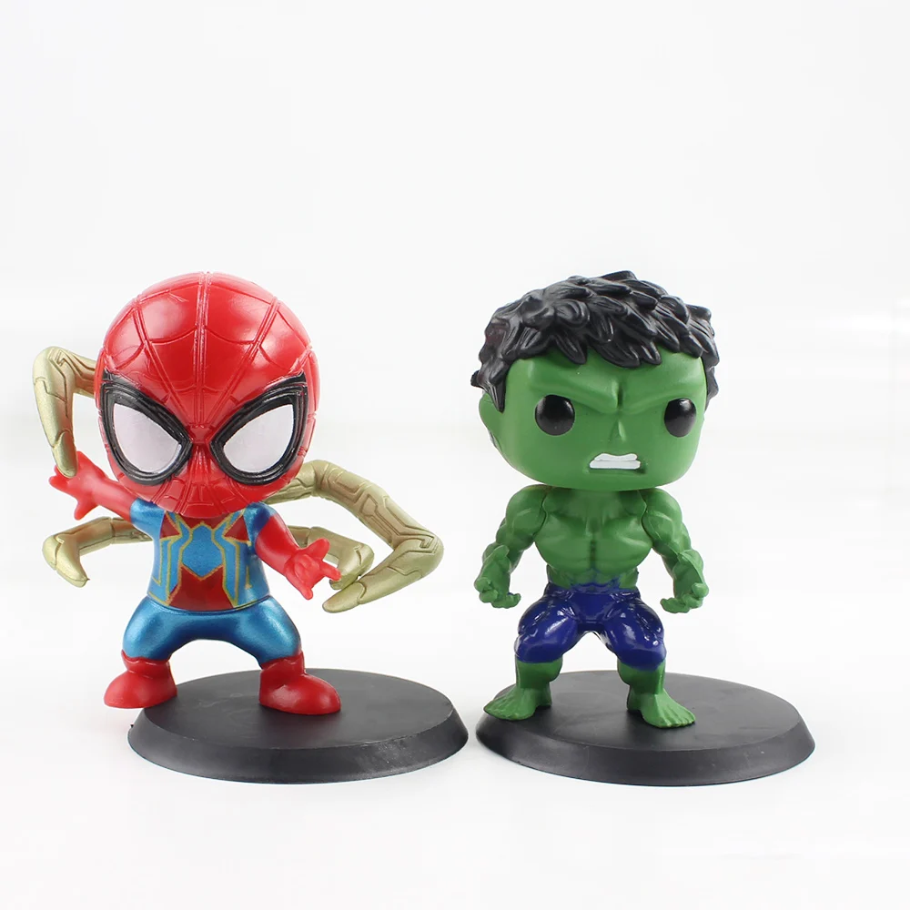 8pcs/Set 8cm Marvel Avengers Spiderman Hulk Thanos Thor PVC Action Figure Mini Decoration Model Toys Dolls Kids Gift Brinquedos - купить по