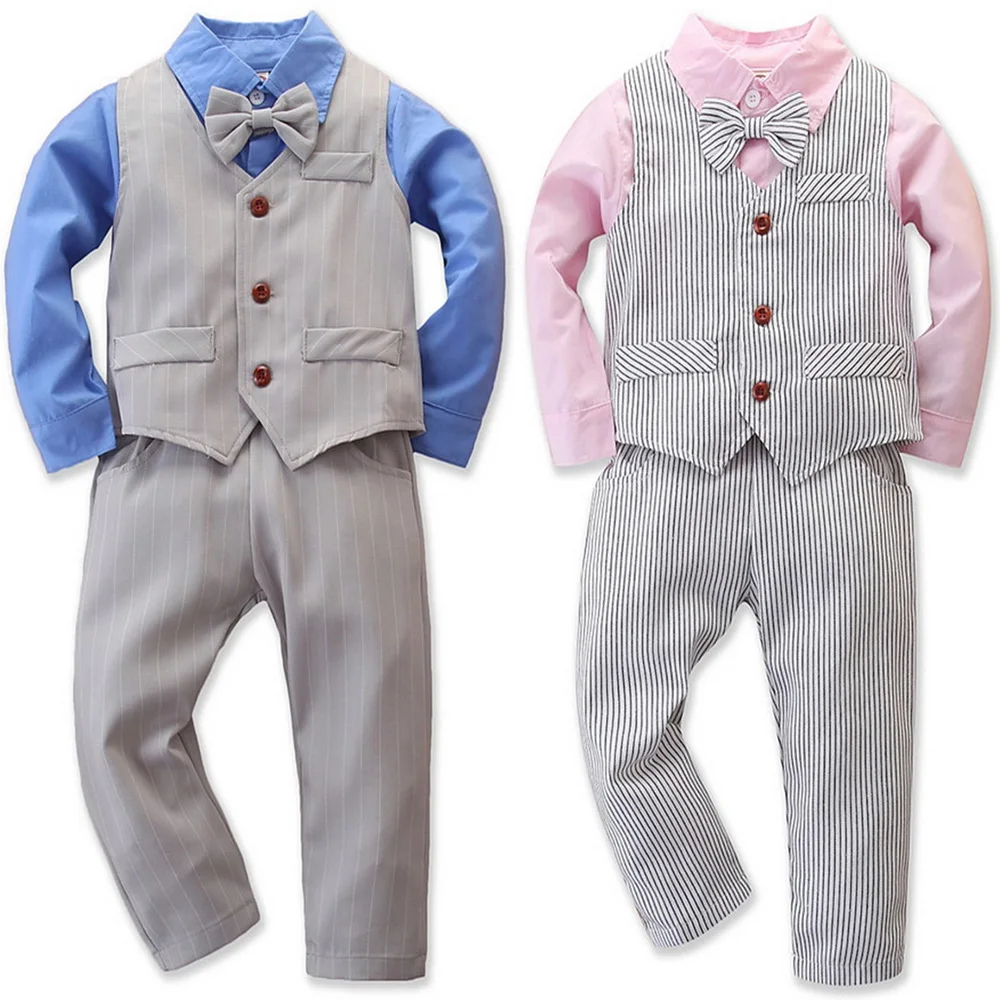 Комплект детской одежды из трех предметов рубашка + жилет штаны для маленьких