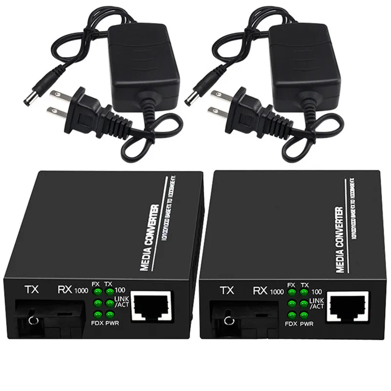 1 Pair Fiber Optic Media Converter Gigabit 10/100/1000Base Single-mode Single Fiber Transceiver 20Km Photolectric Transducer