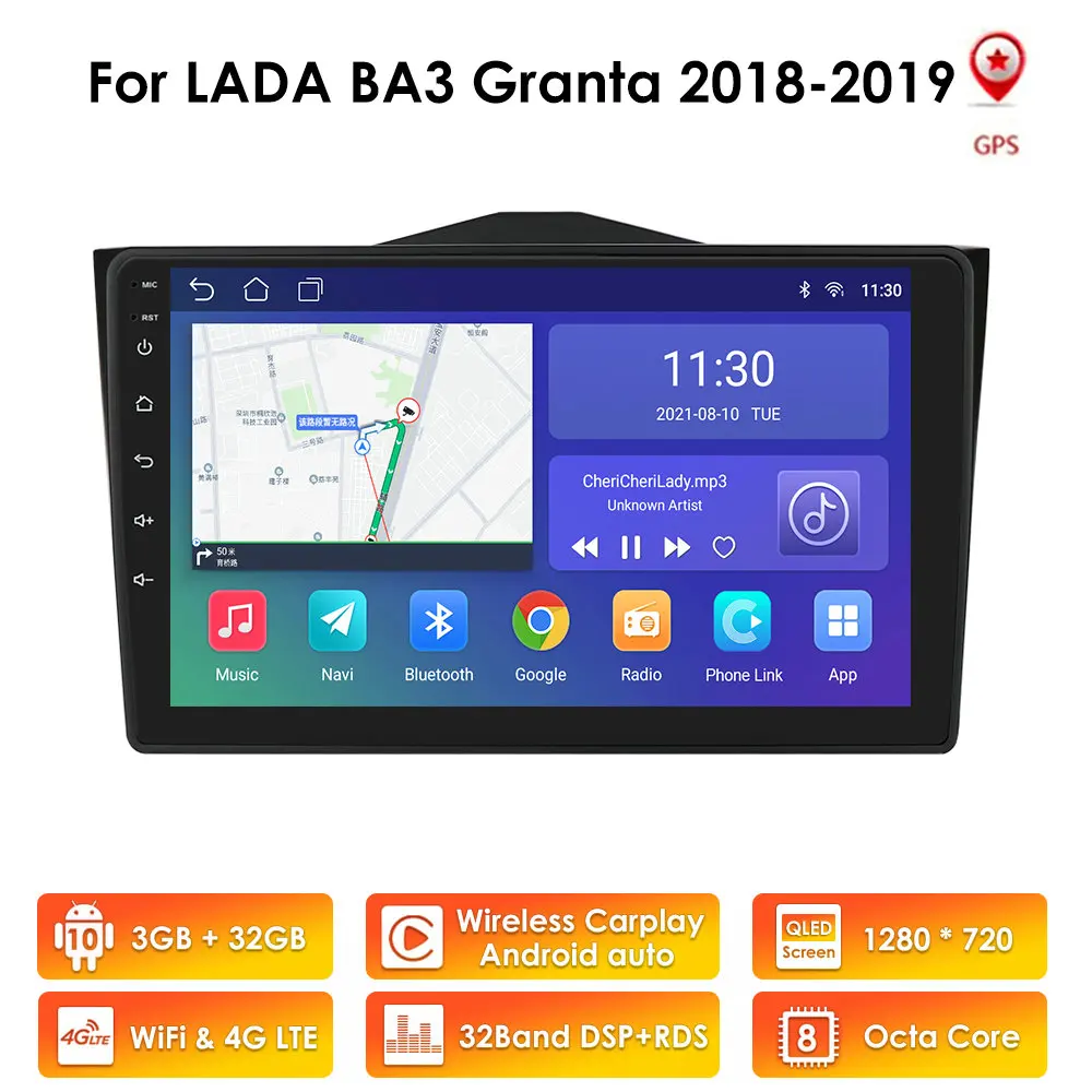 

OSSURET Android автомобильный радиоприемник для LADA Granta Saloon BA3 2018 - 2019 стерео Мультимедийный видеоплеер WiFi Авторадио Carplay GPS