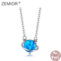 zemior s925 sterling silver necklace for women blue planet pendent necklace beautiful small globe life joy gifts fine jewelry