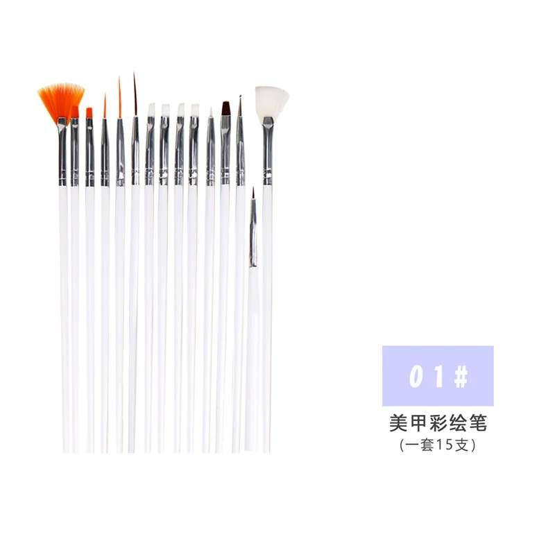 10Pcs/Set Nail Art Tool Set Manicure Buffers Glitter Nail Brush Dotting Pen Line Stickers Decorations Kit Artificial for DIY