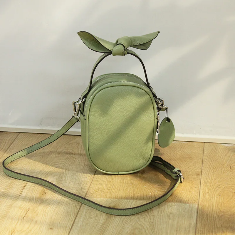 

Мини-сумка женская, из натуральной кожи, с бантом, летняя, 2021