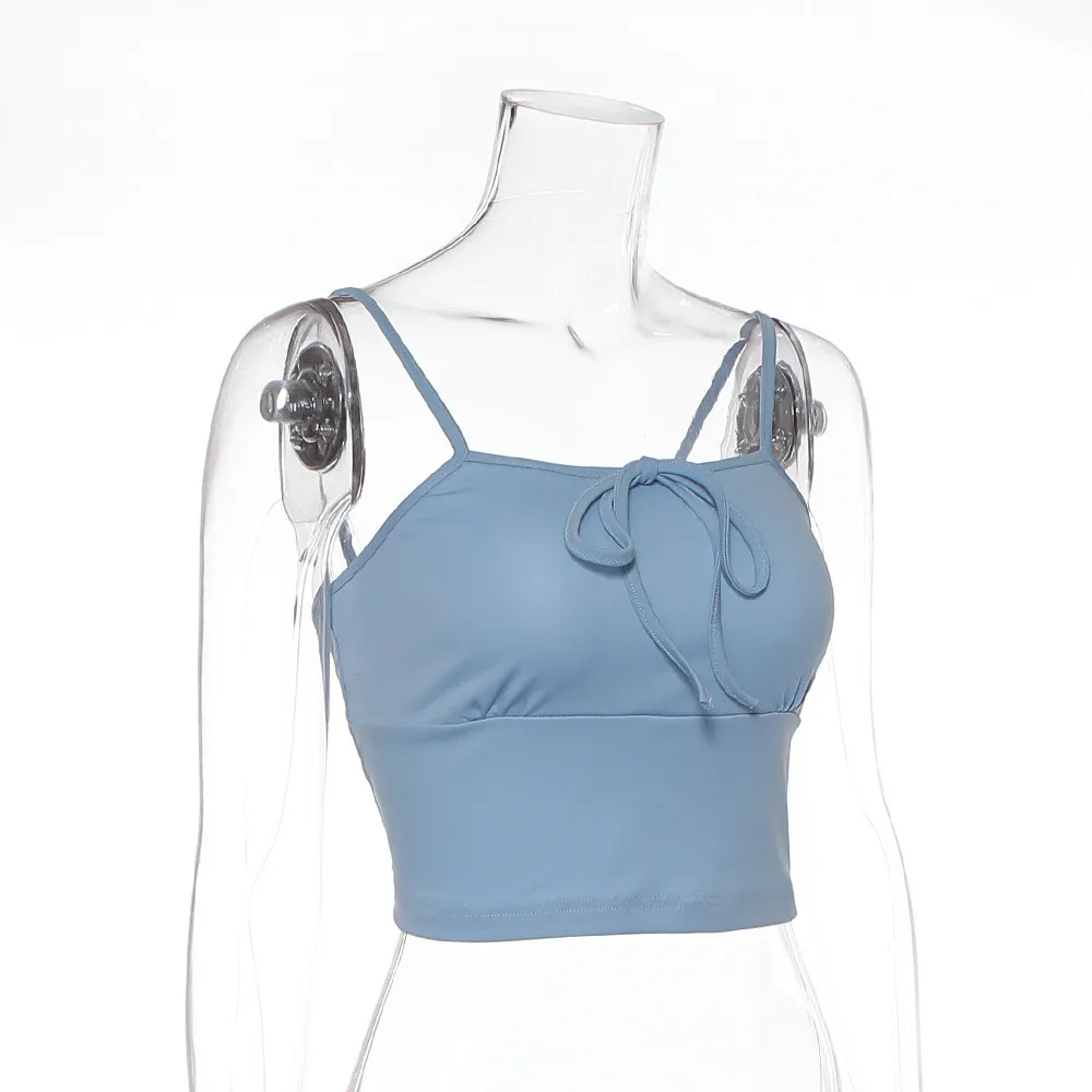 Сексуальные топы с завязками на бретелях женские летние одноцветные базовые