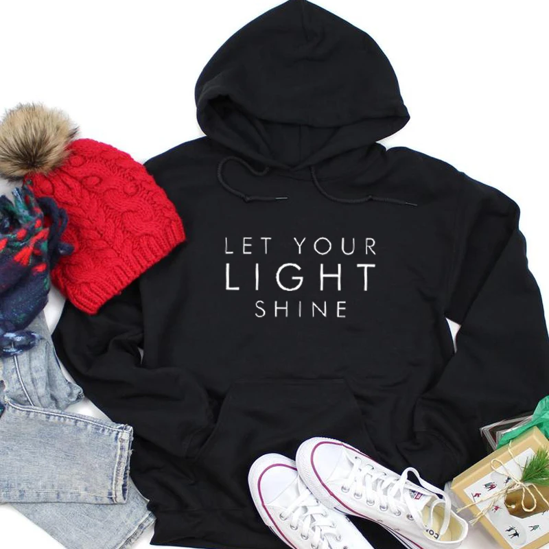 Let Your Light Shine Christian Women Harajuku Hoodie Jesus Clothes Causal Winter Steetwear Festival Pullovers Tops | Женская одежда