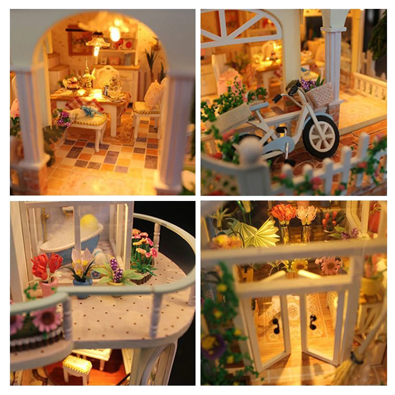 Деревянный DIY Кукольный дом, модель, игрушки для вечного времени, светильник, кукольный домик, мини-здание, минатура С Пылезащитным покрытием, кукольный дом 13845