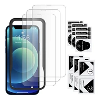 high quality 3 pack clear glass screen protector 9h tempered glass film with installation frame for iphone 12 pro max
