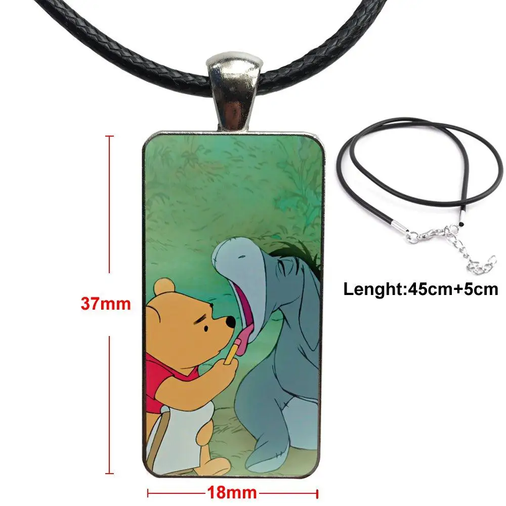 

For Women Jewellery Donkey Art Eeyore Glass Cabochon Jewelry Stainless Steel Color With Long Pendant Choker Rectangle Necklace