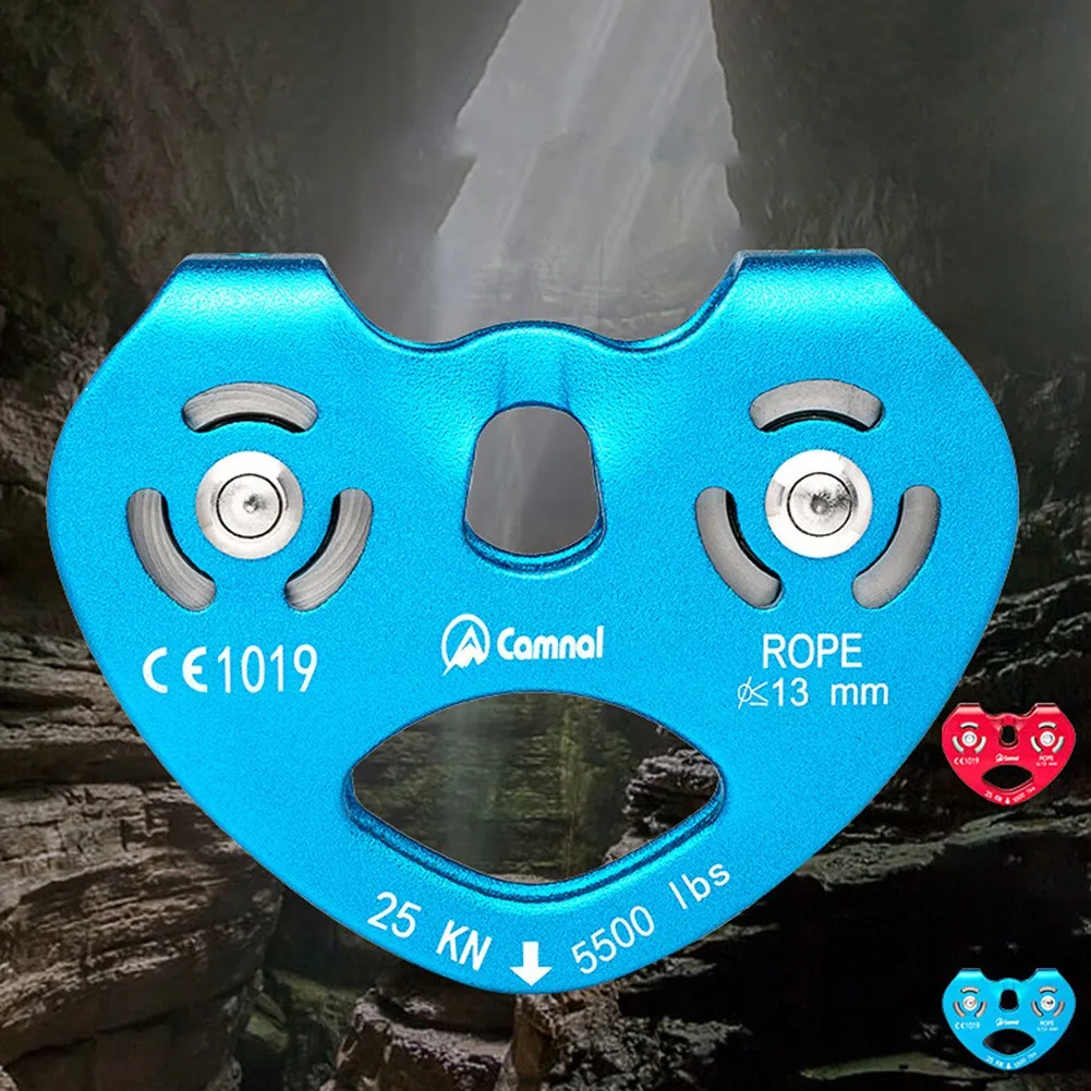 

Outdoor Climbing Pulley Tool High Strength Rescue Aluminum Alloy 25KN Climbing Zipline Fast Double Speed Pulley