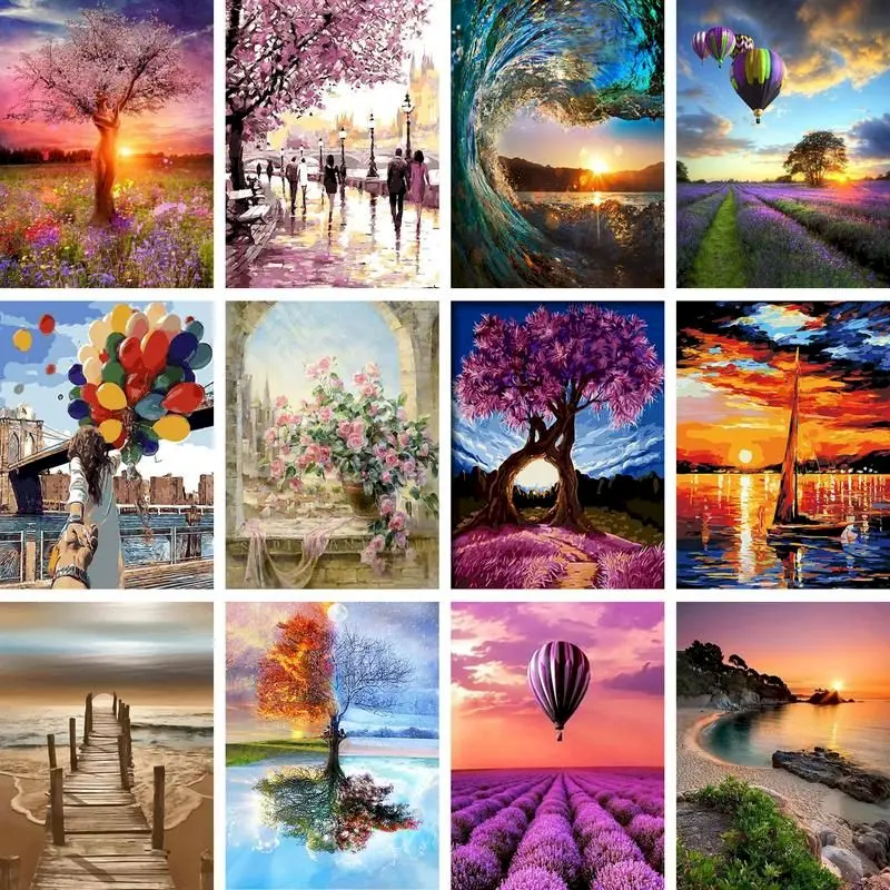 

RUOPOTY Frame Landscape Painting By Numbers Kits For Adults Kids Unique Gift HandPainted Acrylic Coloring Home Decor Wall Artwor