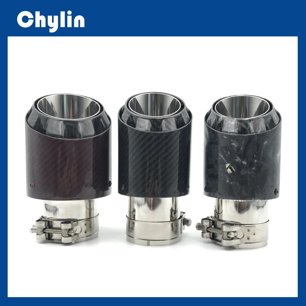 

New 3 Models Real Carbon Fiber With Glossy Black Stainless Steel Exhaust End Pipe For Three Layers Single Car Back Exhaust 1 PCS