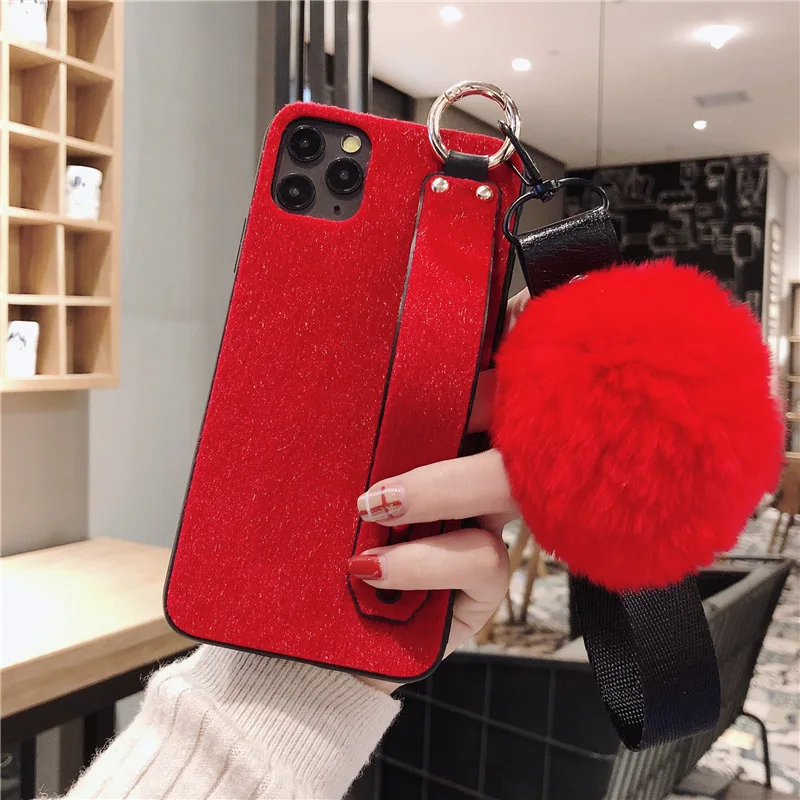 

Wrist Strap Velvet Phone Case with Ball for Iphone 11 Pro Max for Iphone 11 Soft TPU Phone Holder Case