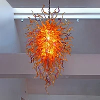 hand blown glass crystal chandelier orange w80xh120cm led art pendant light indoor lustre hotel hallparlor decoration