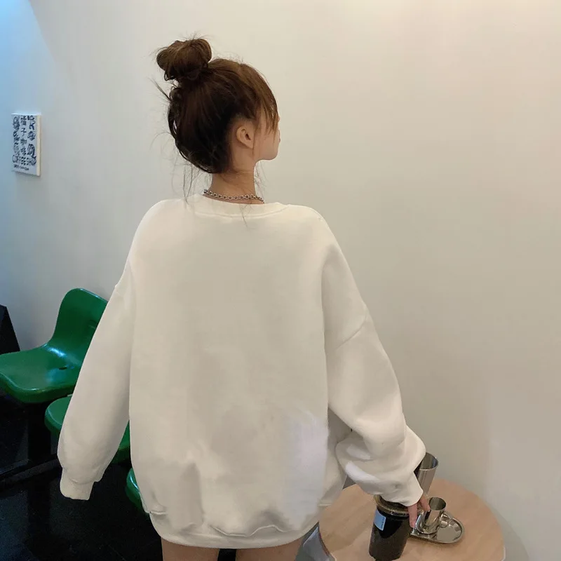 

CN Autumn Winter Women Hoodies Fashion Bear Print Kawaii Anime Sweatshirt Casual Fleece Thick Sweatshirt Women High Quality