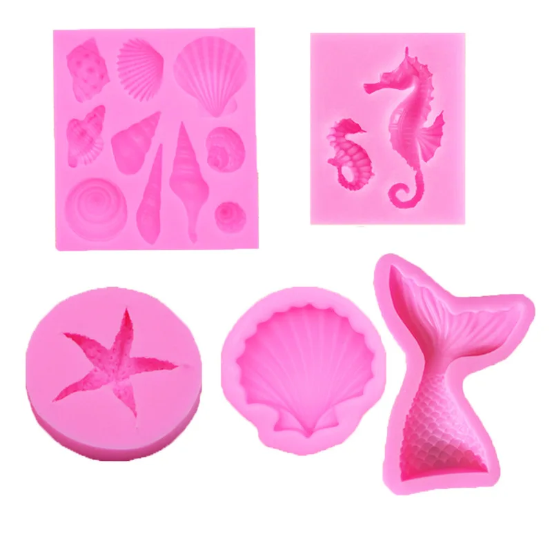 

5Pcs/Set DIY Shell Starfish Conch Sea Silicone Mold Mermaid Tail Seahorse Fondant Sugarcraft Mould Cake Decorating Tools