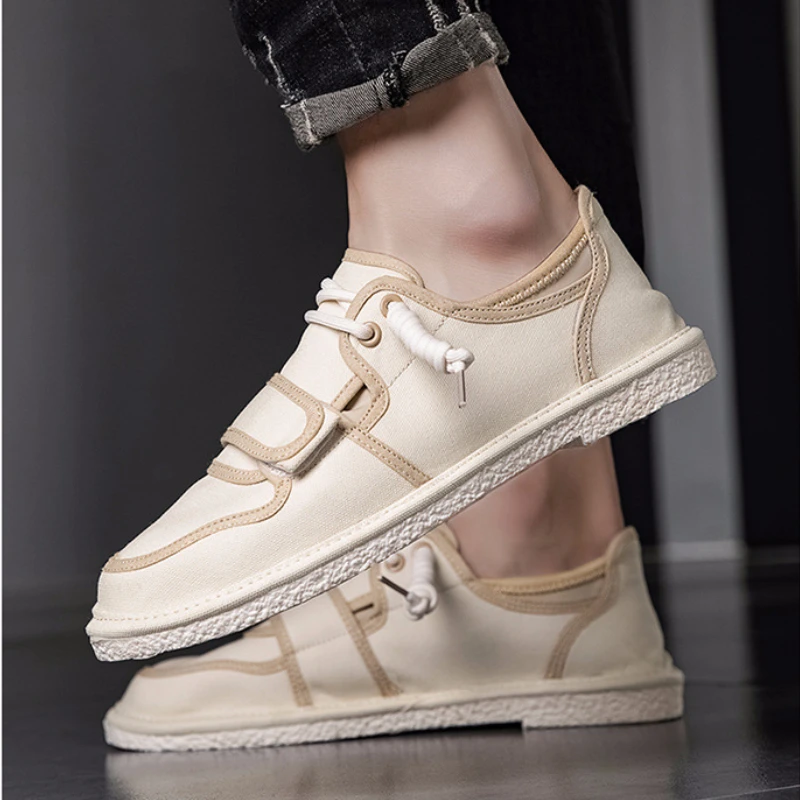 

New Breathable Canvas Mens Shoes Casual Comfy Man Walking Footwear Personality Magic Buckle Design Chaussure Homme