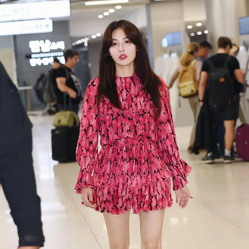 Kpop 4 минуты Ким хюнь одинаковая Летняя мода Темпераментная Женская шифоновая