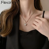 foxanry 925 stamp sweater necklace new fashion vintage hip hop simple love heart pendant party jewelry for women gifts