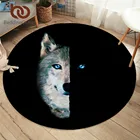 Напольный коврик BeddingOutlet с изображением волка, круглый ковер с изображением животных, коврик черного цвета голубые глаза, половина лица, для гостиной, 100 см