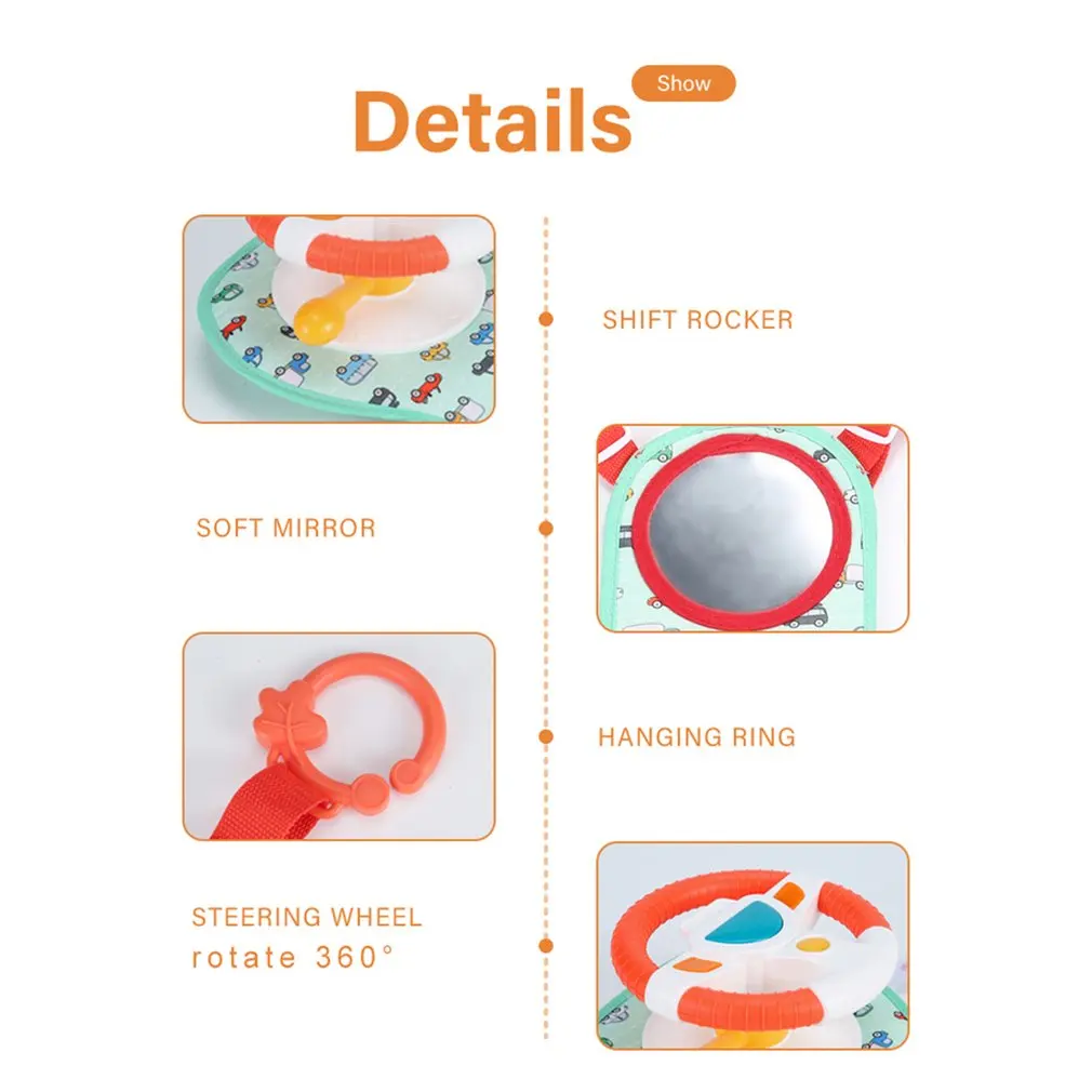 Игрушка рулевого колеса Baby Kids Eletric Simulation Steering Wheel Toy Driving Interactive Musical Educational Car Seat Back For Infant Boys Girls.