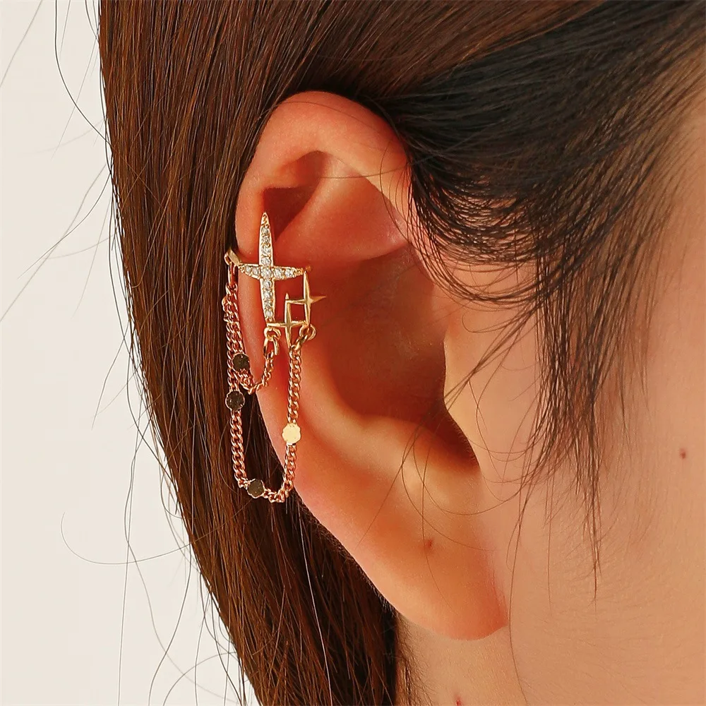 

Silver Gold Crystals Stars Cartilage Fake Without Piercing Cuff Earring Ear Cuff Wrap Rock Earring Cuff No Piercing Women Clips