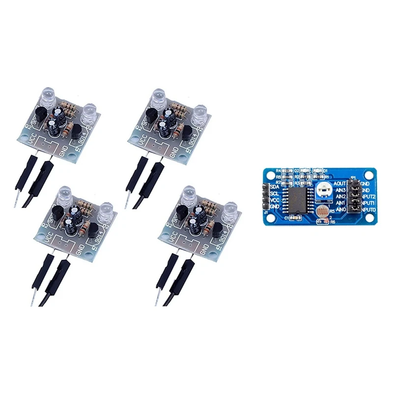 

Набор из 4-х светодиодный Метов, светодиодная вспышка 5 мм, DIY набор, набор электронных компонентов для начинающих & 1 шт., модуль PCF8591, преобраз...