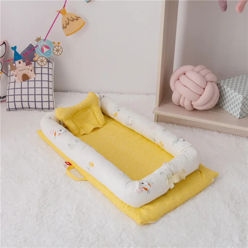 

50*90CM Crib With Pillow Anti-Pressure Baby bed Safety Infant Cradle Cute Portable Multifunctional Foldable Boy Girl Nest Bed