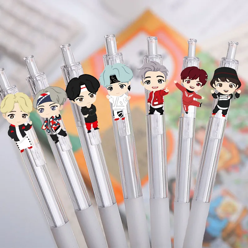 

KPOP Bangtan Boys New Album Cartoon Image Transparent Black Gel Pen Water Pen Stationery Peripheral