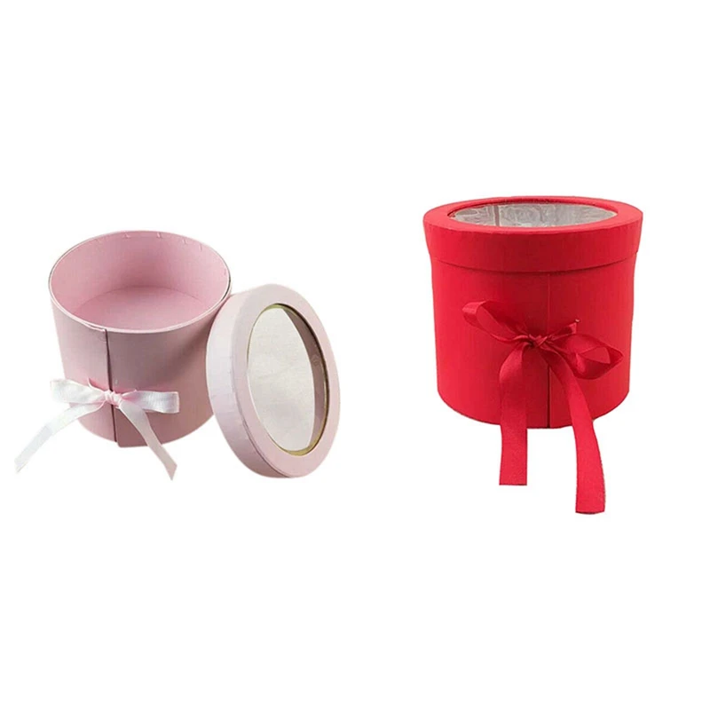 

2 шт. двухслойная круглая вращающаяся коробка подарочная коробка Цветочная коробка упаковочная коробка DIY Подарочная коробка-розовый и кра...